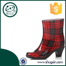 ladies decorative ankle high high heel spring black and red korean waterproof pvc shoes B-812